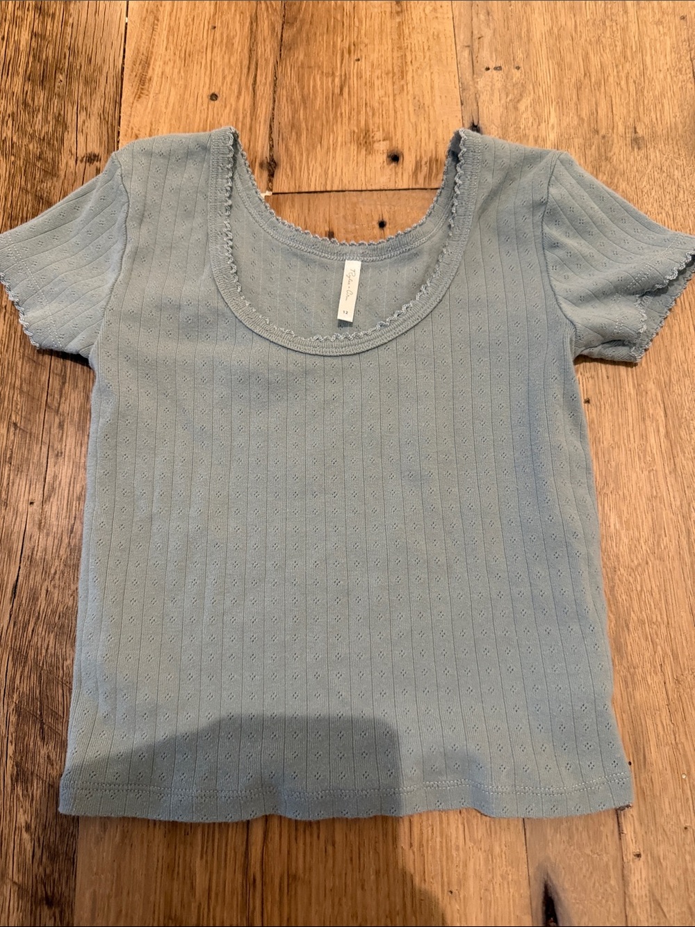 Rylee + Cru Dusty Blue Scoop Neck Short Sleeve Tee